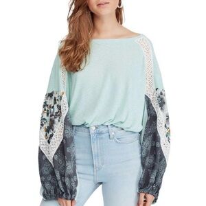 Free People Lace Trim Knit Top Oversized